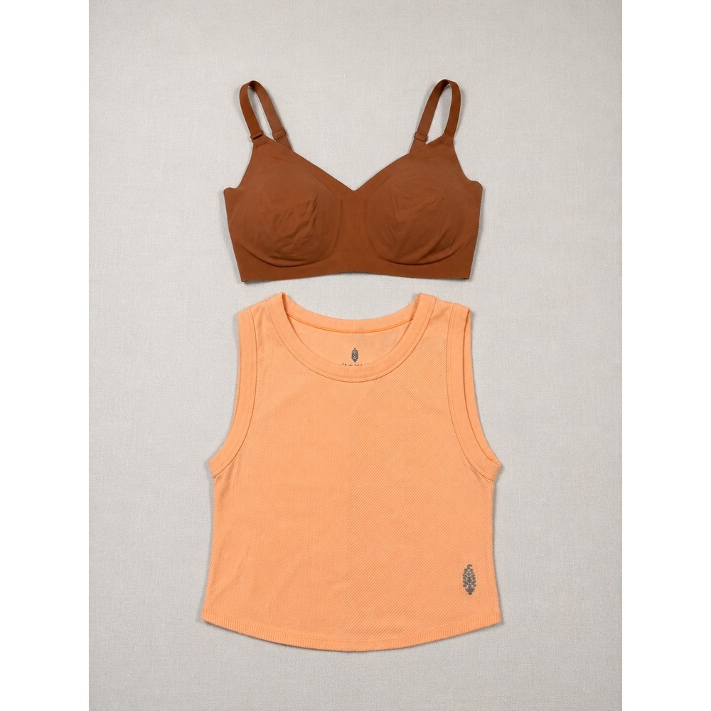 Free People Movement Tank Top M/L & Aerie Real Free Bra M DD Set Orange Brown